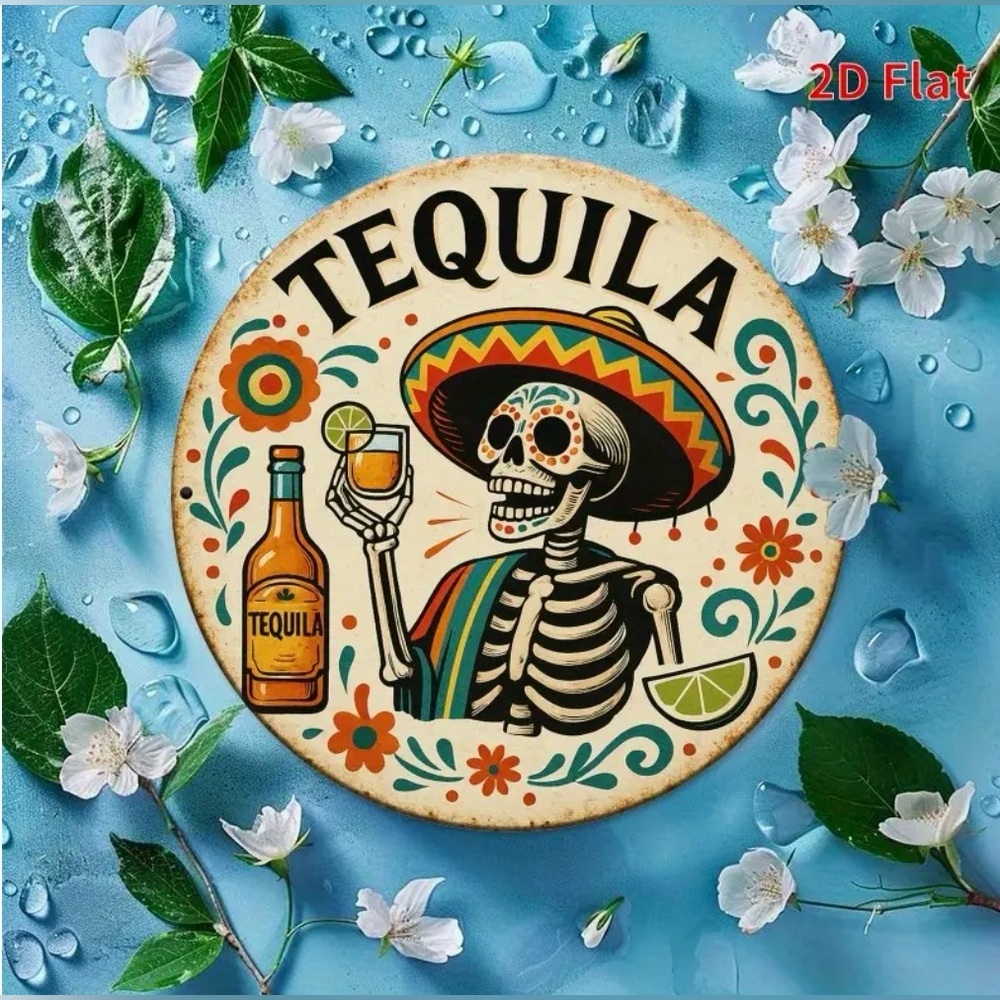 Tequila Day of the Dead Skull with Sombrero 2D Flat Metal Wall Art New - Picture 5 of 6